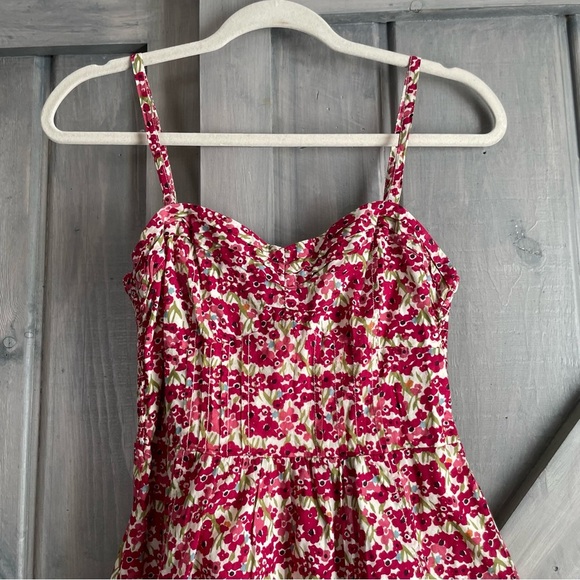 Vintage American‎ Eagle Spring Flower Dress corset pockets fit flare stretchy 4 - Picture 2 of 11